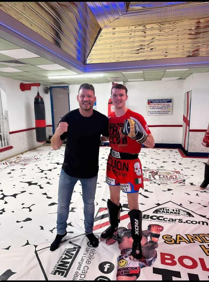 Muay Thai Fighter Connor Field and UFC Middleweight World Champion Michael Bisping at Bolton Thai Boxing Club